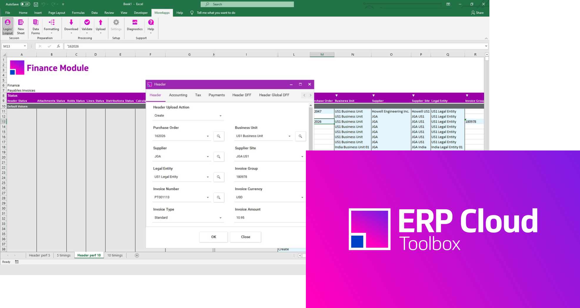 ERP Toolbox Finance Module Screenshot