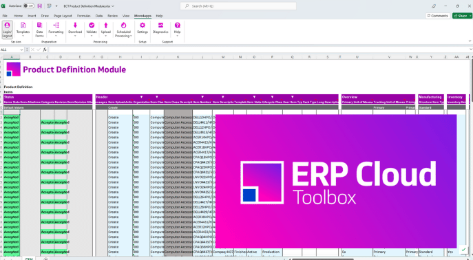 The More4apps ERP Cloud Toolbox Product Definition Module.
