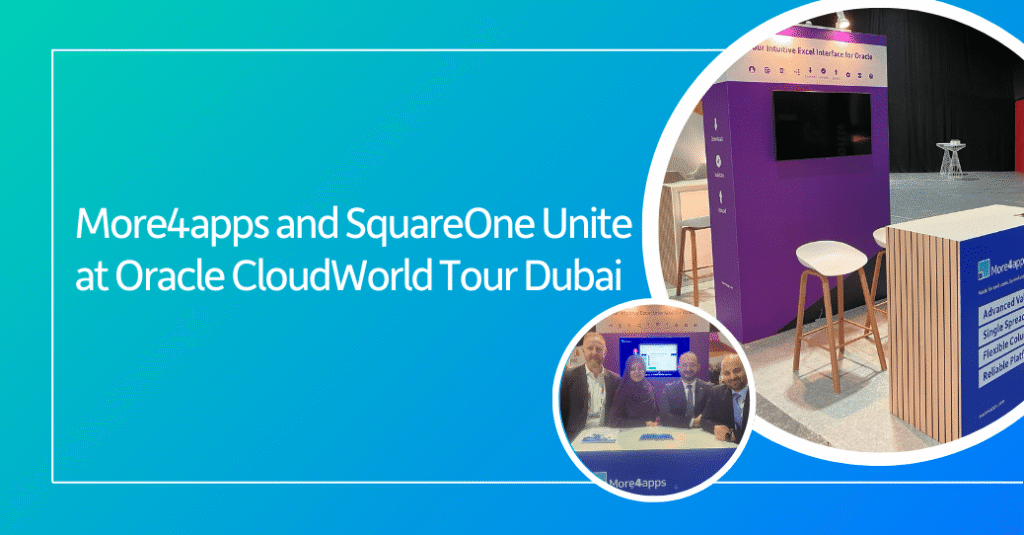 More4apps and SquareOne Technologies booth at Oracle CloudWorld Tour Dubai 2024