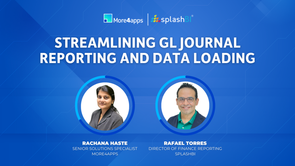 Webinar recording thumbnail: faster Oracle GL journal processes with SplashBI and More4apps