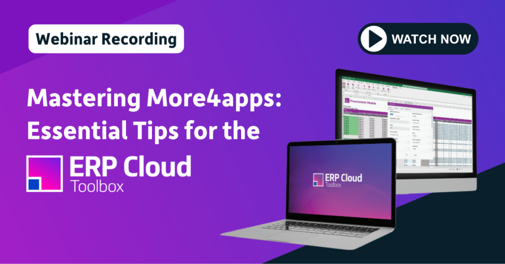 Mastering More4apps ERP Cloud Toolbox webinar thumbnail with productivity tips and Q&A session