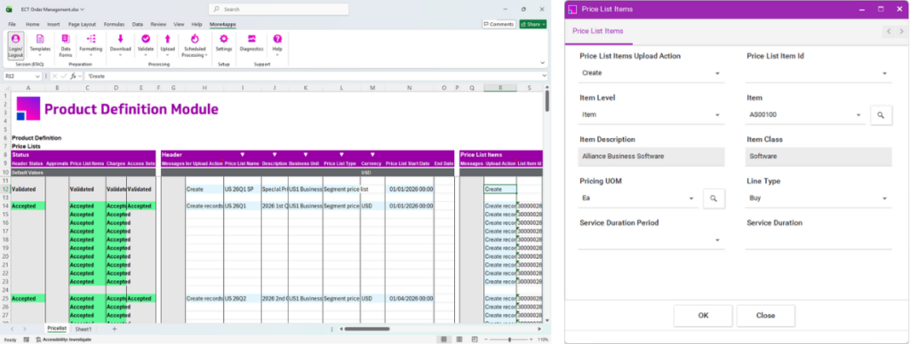 Price List integrator video showing Excel-based price list management for Oracle